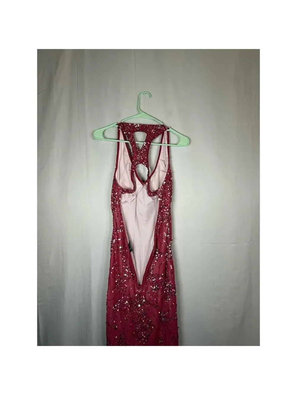 Adrianna Papell Gown Womens Size 8 Pink Sequin Halter Maxi Deep V Back Cutout - Picture 15 of 16